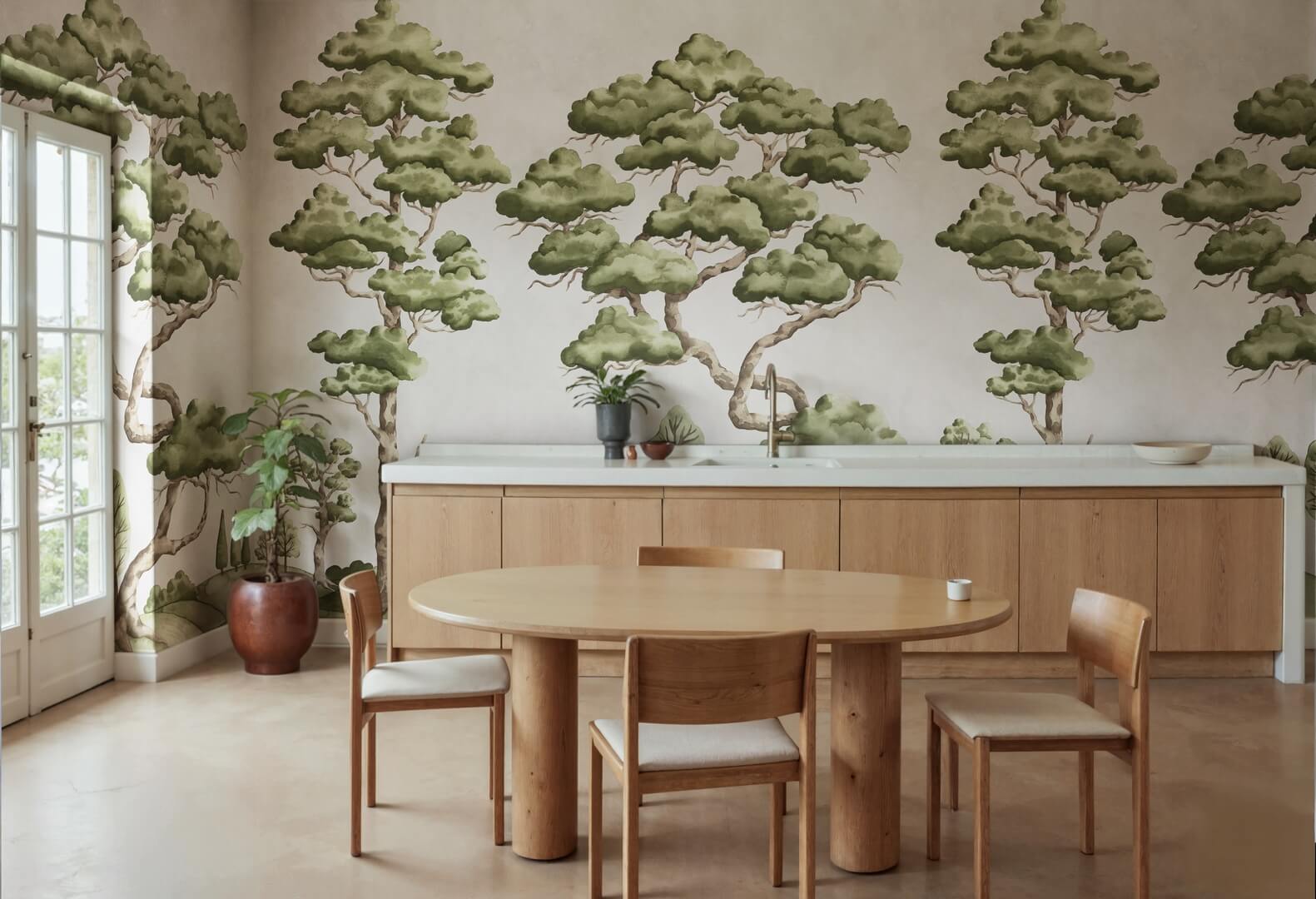 Fototapeta sceneria drzew Rebel Walls R21334 Poetic Trees Beige Sophisticated Luxe