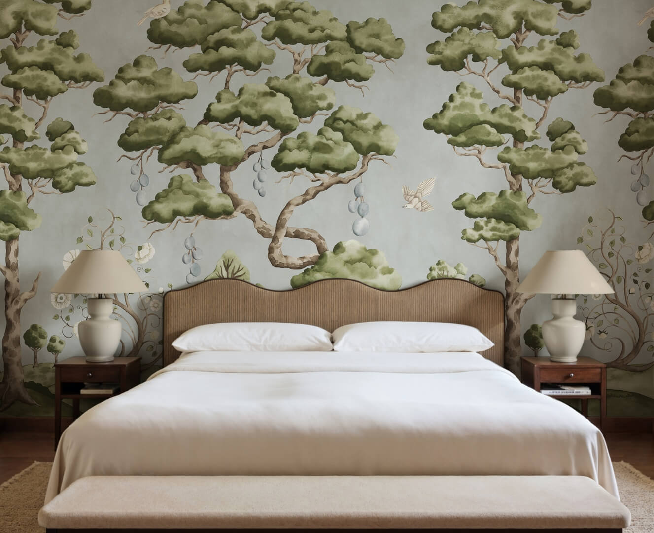 Fototapeta drzewa i ptaki Rebel Walls R21336 Forest Poem Light Blue Sophisticated Luxe