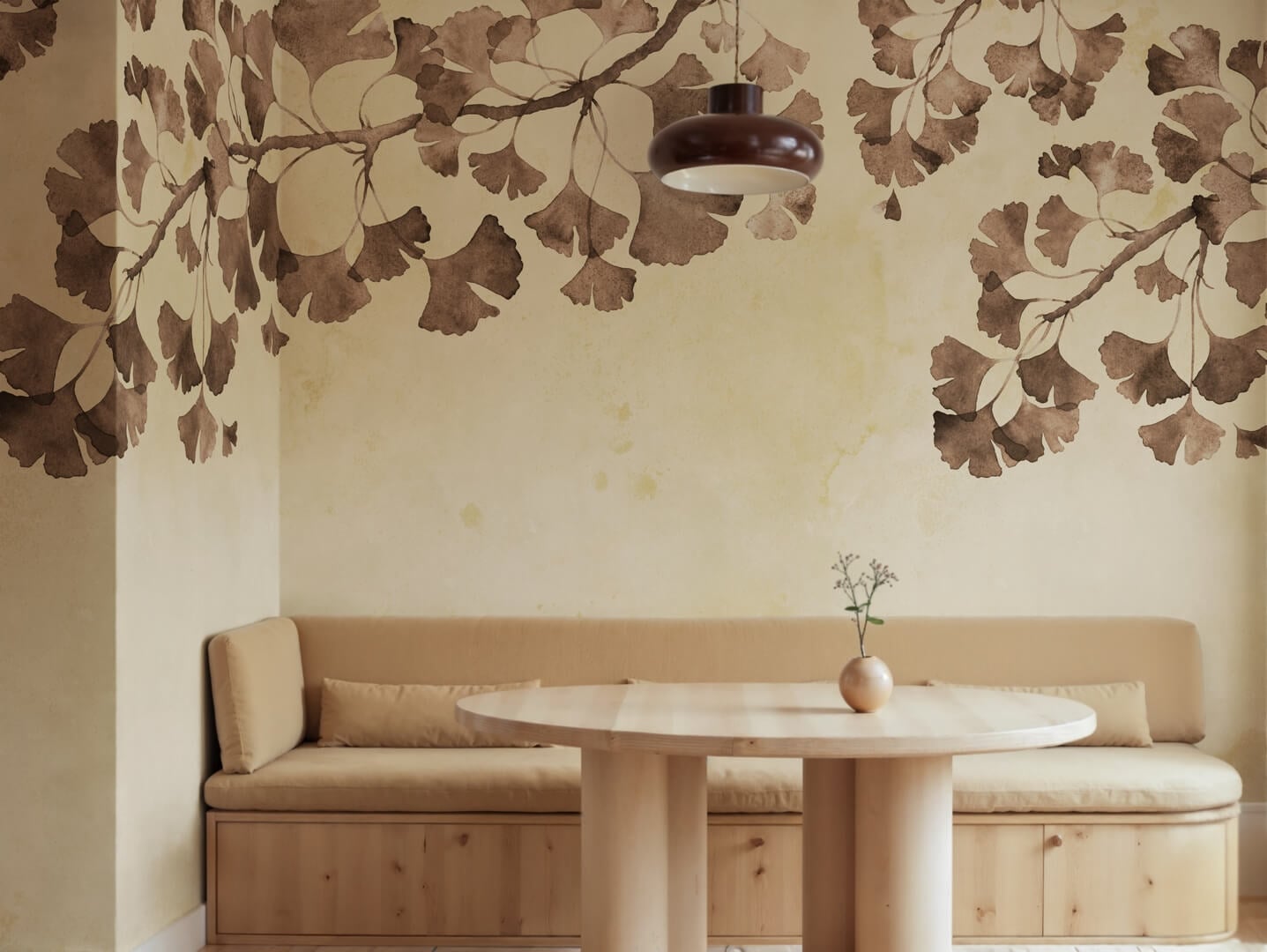 Fototapeta liście miłorzębu Rebel Walls R21342 Maidenhair Tree Brown Sophisticated Luxe