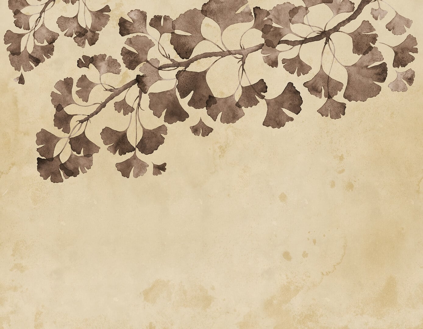 Fototapeta liście miłorzębu Rebel Walls R21342 Maidenhair Tree Brown Sophisticated Luxe