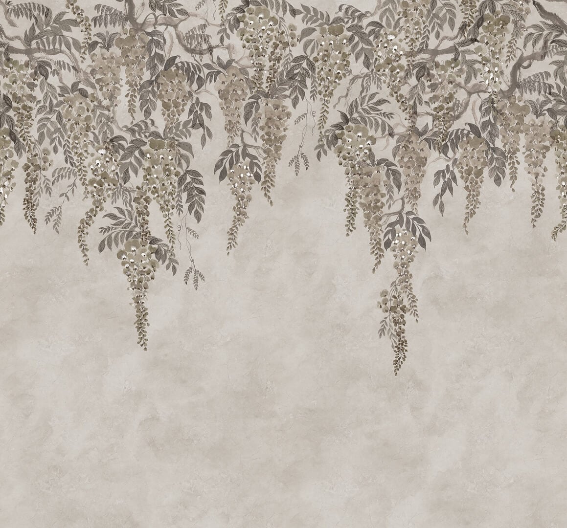 Fototapeta kwiaty glicynii spływające kaskadami Rebel Walls R21984 Whispers Wisteria Gray Sophisticated Luxe