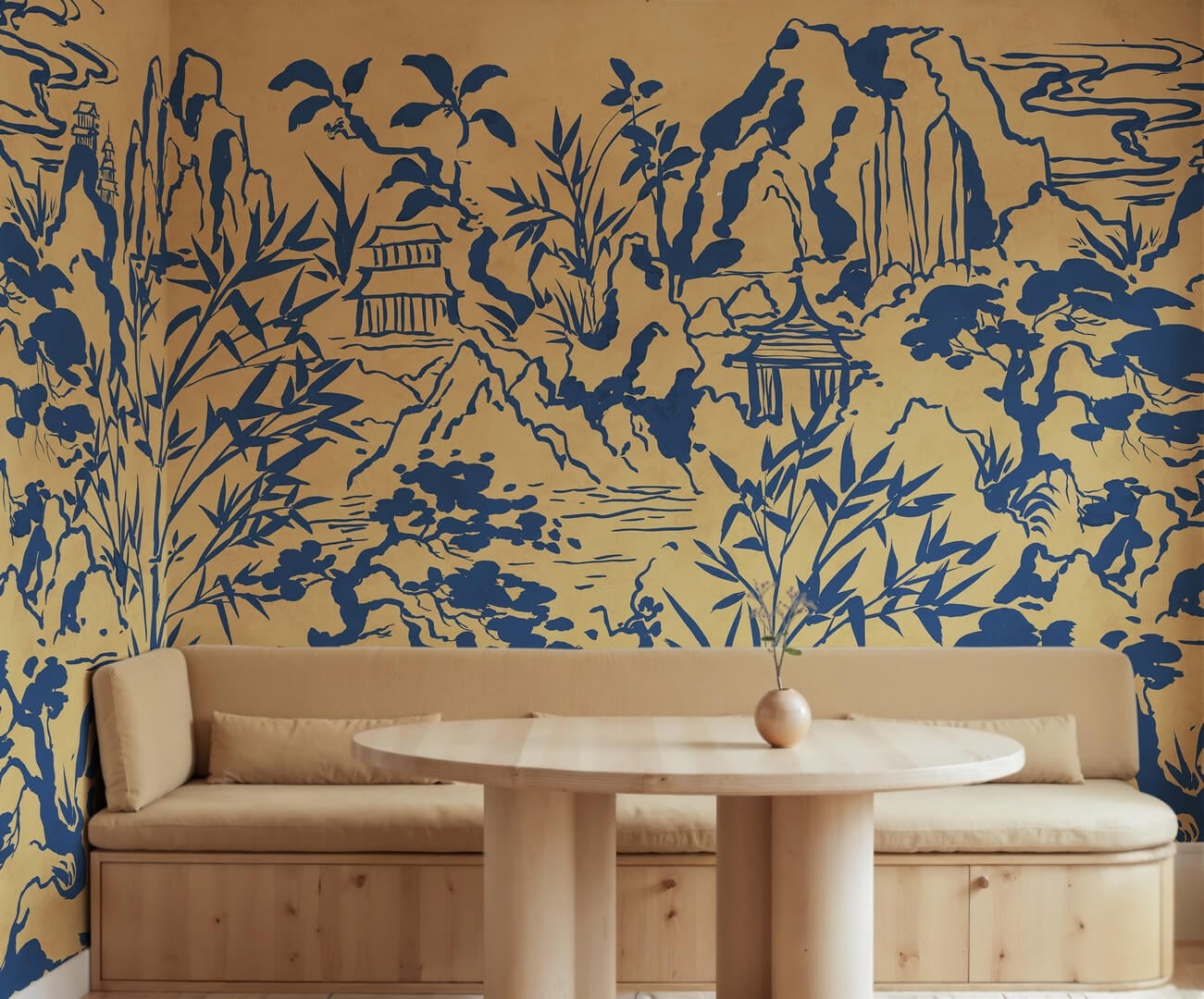 Fototapeta krajobraz inspirowany Azją Rebel Walls R22005 Ink Horizon Yellow Sophisticated Luxe