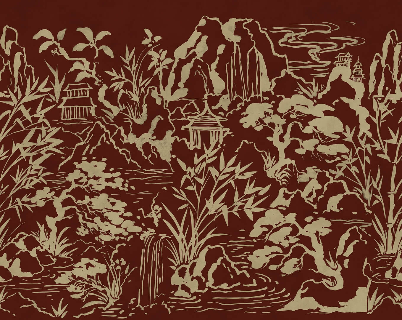 Fototapeta krajobraz inspirowany Azją Rebel Walls R22007 Ink Horizon Burgundy Sophisticated Luxe