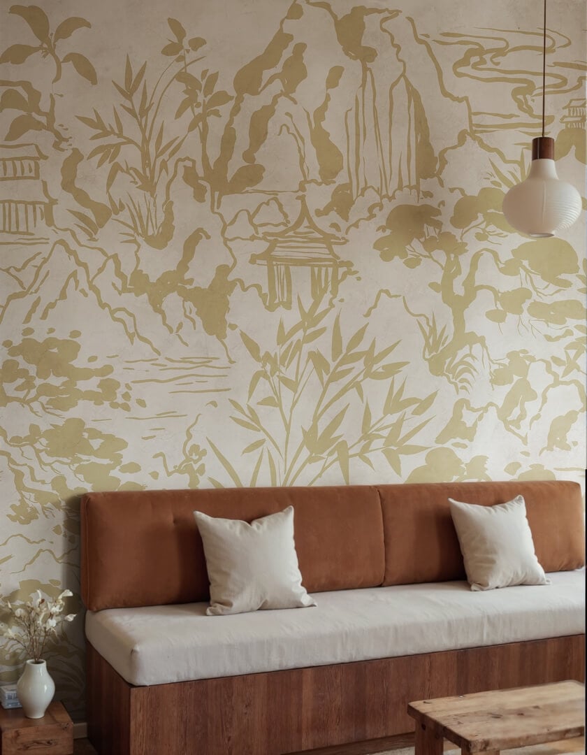 Fototapeta krajobraz inspirowany Azją Rebel Walls R22009 Ink Horizon Beige Sophisticated Luxe