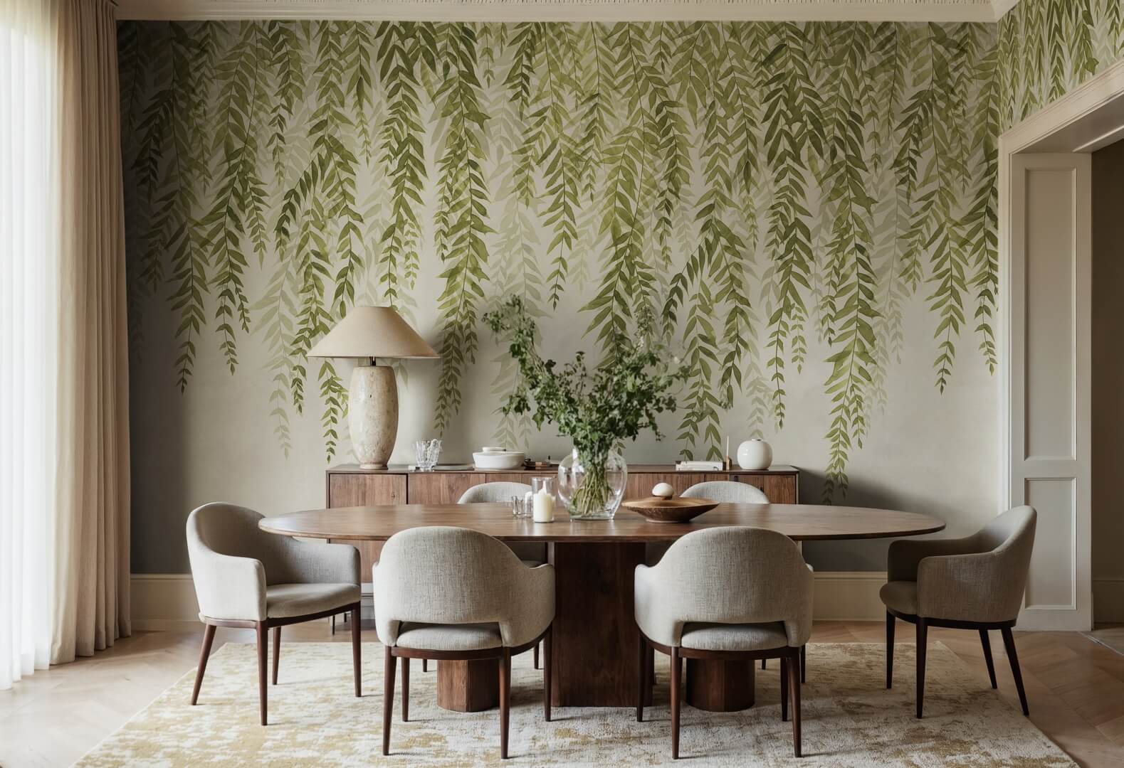 Fototapeta zwisające liście bambusa Rebel Walls R22012 Whispers of Bamboo Green Sophisticated Luxe