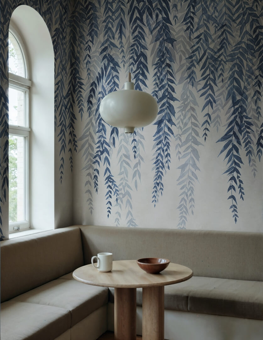 Fototapeta zwisające liście bambusa Rebel Walls R22013 Whispers of Bamboo Blue Sophisticated Luxe