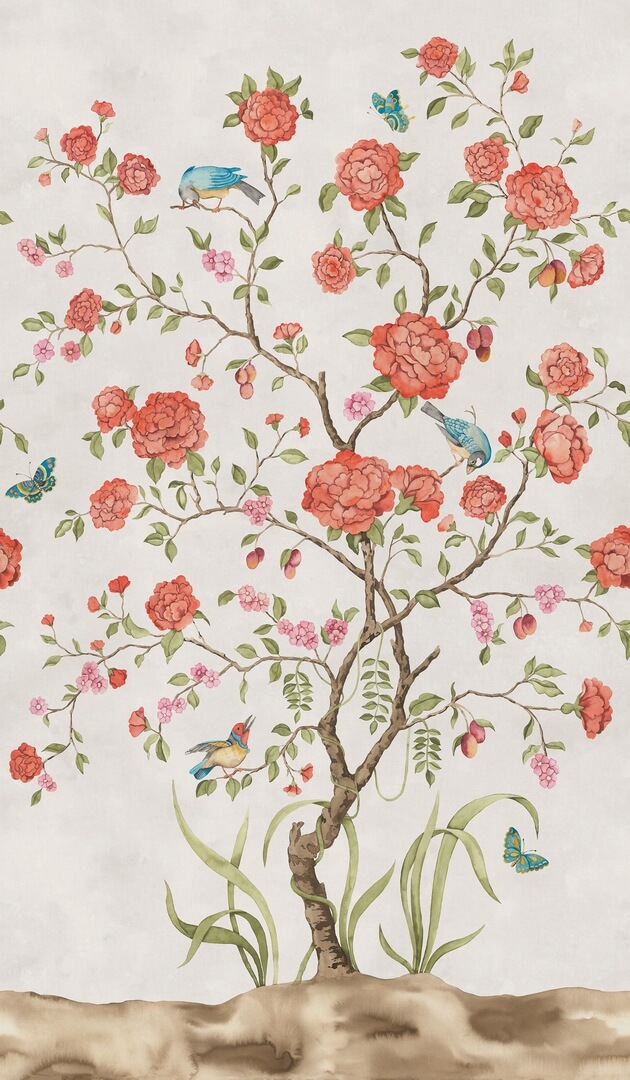 Fototapeta botaniczna w stylu chinoiserie Rebel Walls R21648 Chinoiserie Botanica White Botanical Gardens