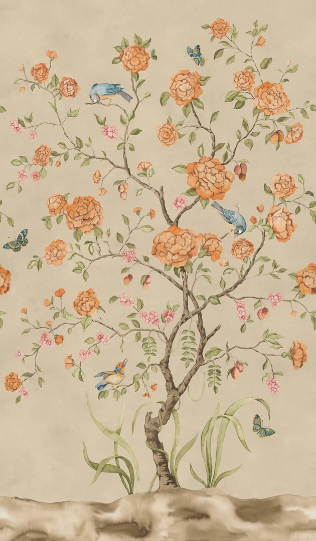 Fototapeta botaniczna w stylu chinoiserie Rebel Walls R21649 Chinoiserie Botanics Yellow Botanical Gardens
