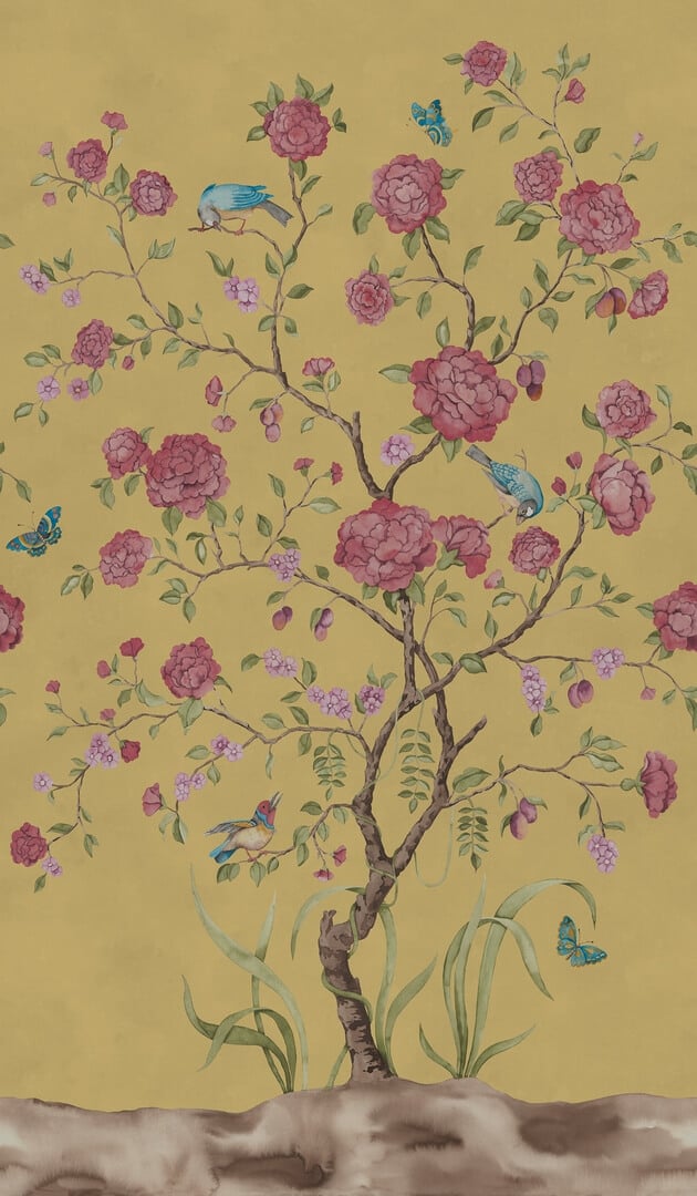 Fototapeta botaniczna w stylu chinoiserie Rebel Walls R21651 Chinoiserie Botanica Red Botanical Gardens