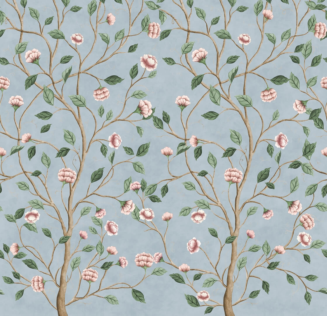 Fototapeta kwitnące pnącza Rebel Walls R21655 Silent Bloom Blue Botanical Gardens