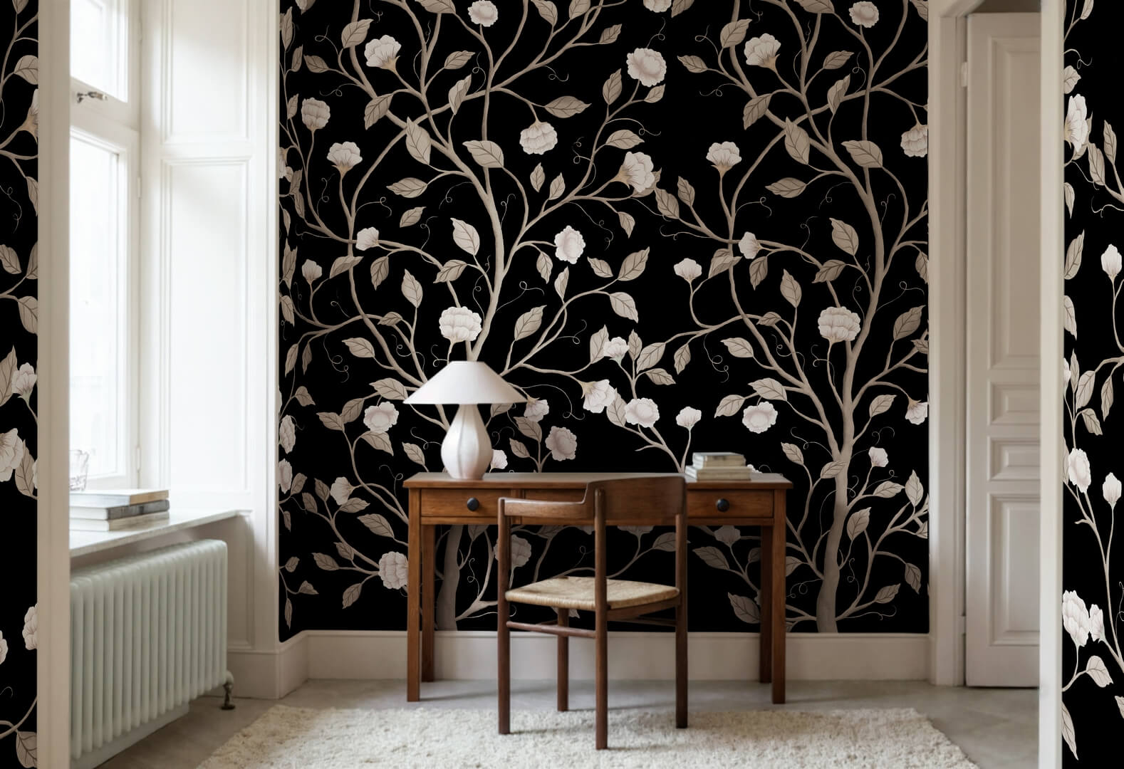 Fototapeta kwitnące pnącza Rebel Walls R21656 Silent Bloom Black Botanical Gardens