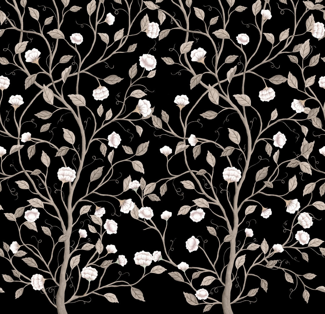 Fototapeta kwitnące pnącza Rebel Walls R21656 Silent Bloom Black Botanical Gardens