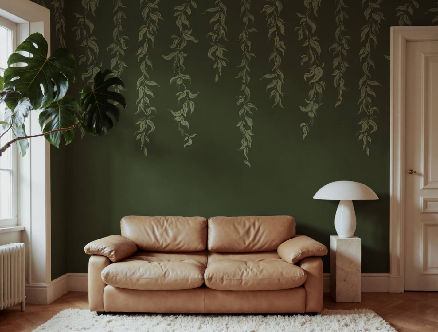 Fototapeta opadające pnącza Rebel Walls R21659 Hanging Leaves Dark Green Botanical Gardens