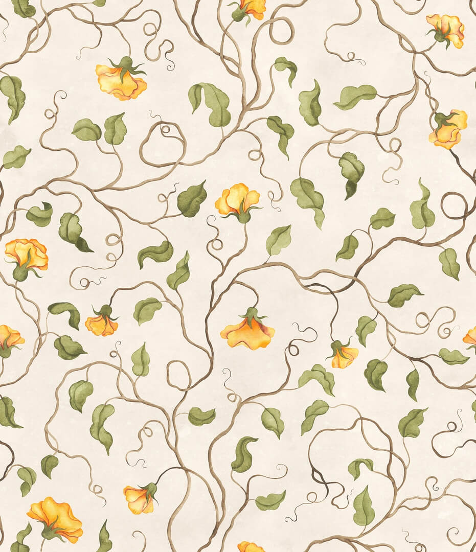 Fototapeta wijące się gałęzie i kwiaty Rebel Walls R21664 Soft Vines Yellow Botanical Gardens