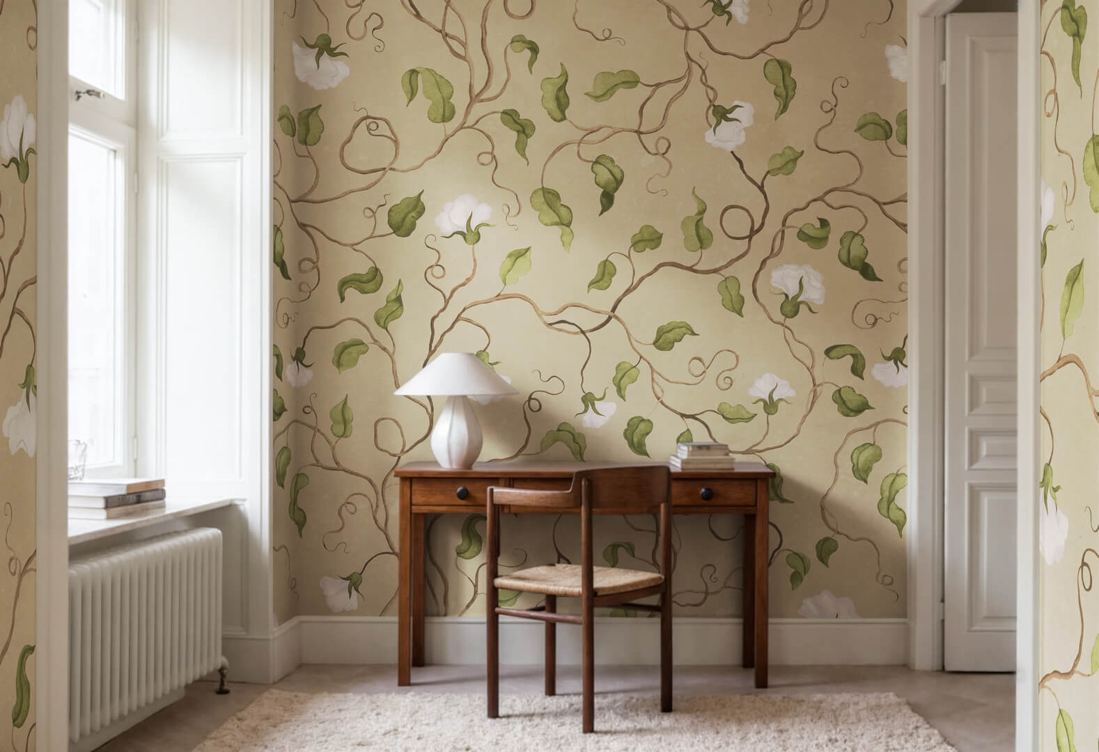 Fototapeta wijące się gałęzie i kwiaty Rebel Walls R21667 Soft Vines Beige Botanical Gardens