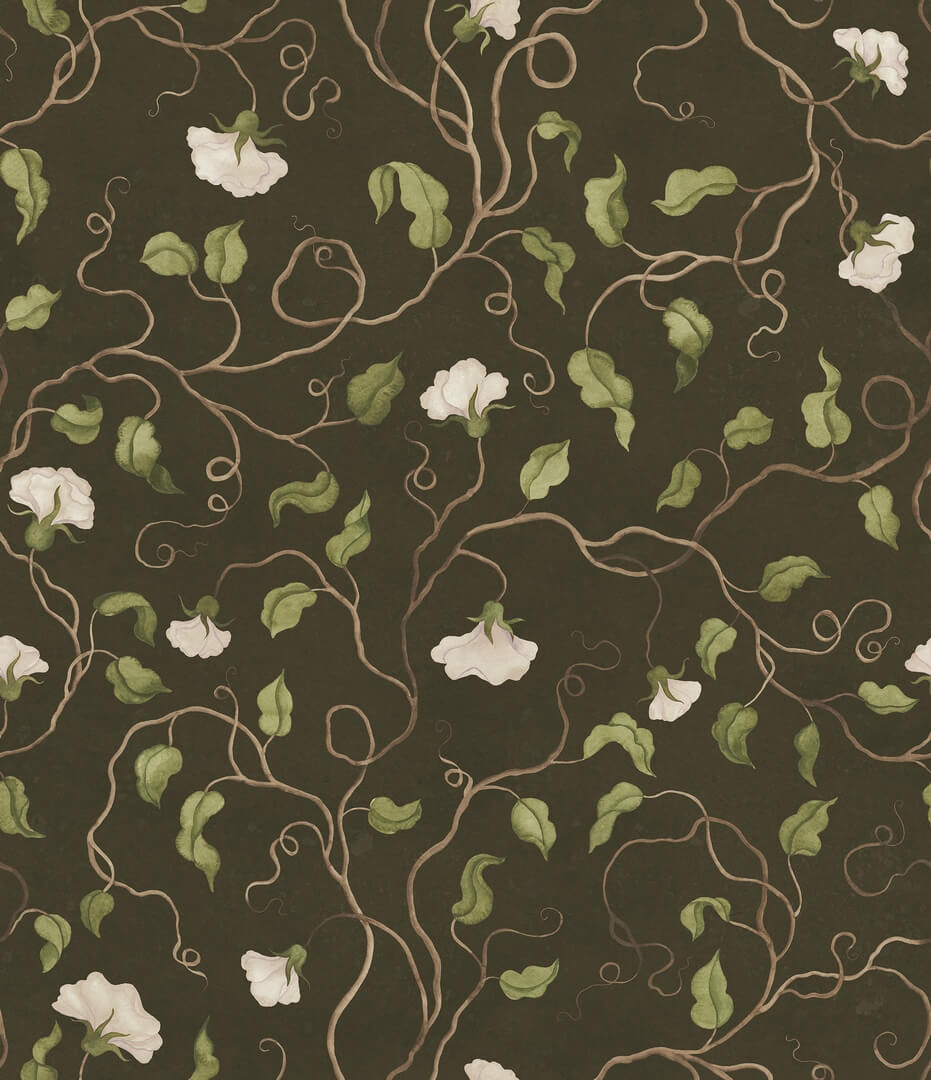 Fototapeta wijące się gałęzie i kwiaty Rebel Walls R21668 Soft Vines Dark Green Botanical Gardens