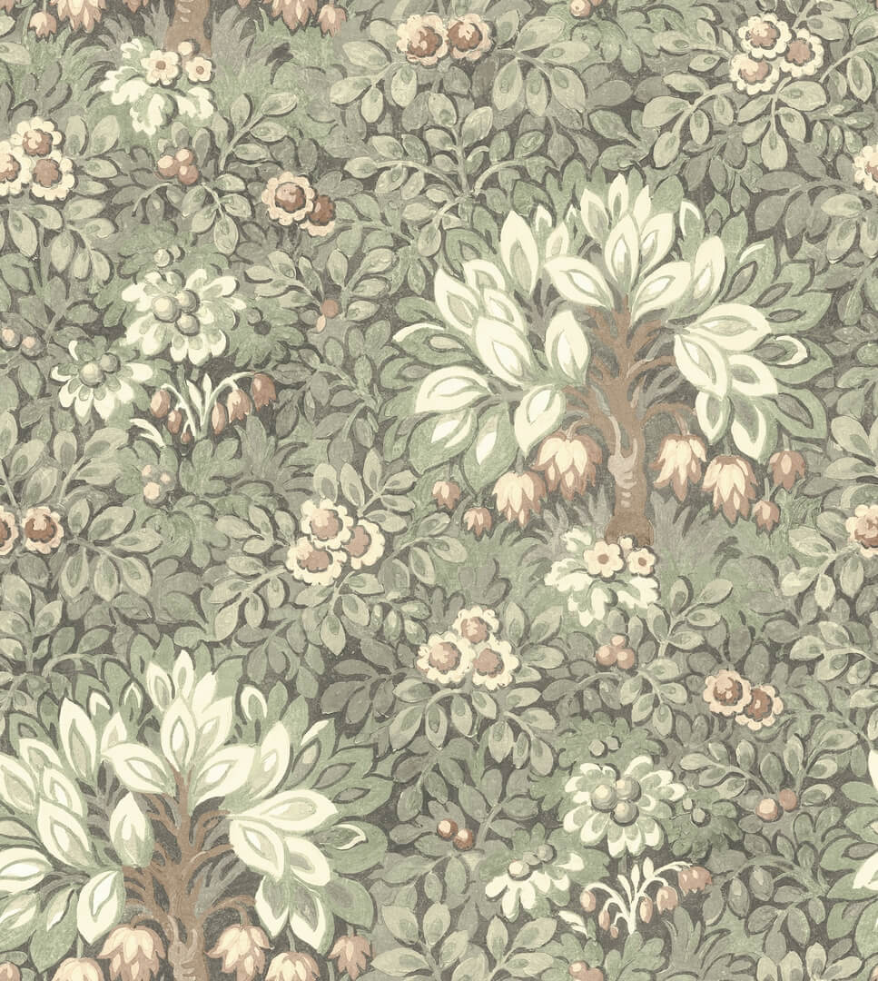 Fototapeta z bujnym listowiem i kwiatami Rebel Walls R21674 Flower Tree Light Green Botanical Gardens