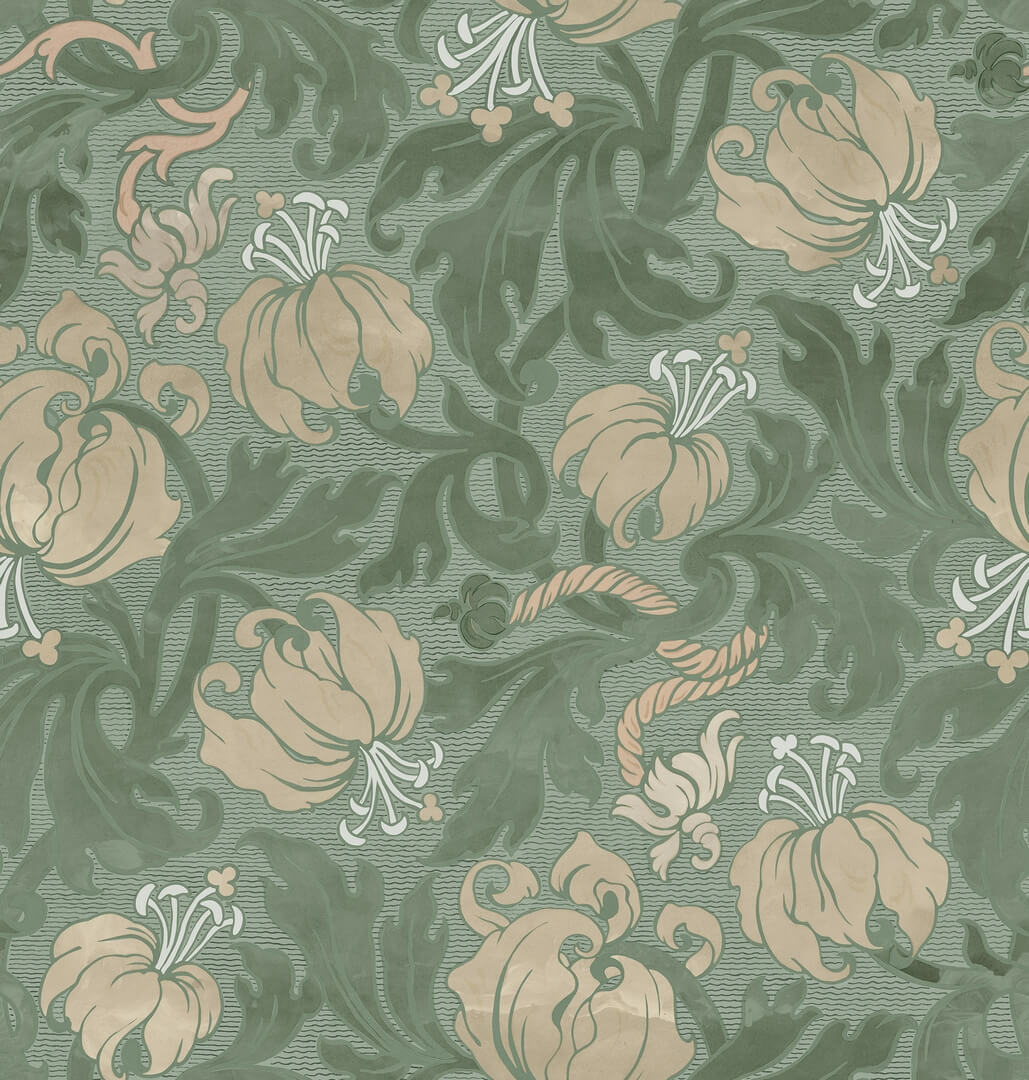 Fototapeta peonie i liście Rebel Walls R21677 Midnight Peony Green Botanical Gardens