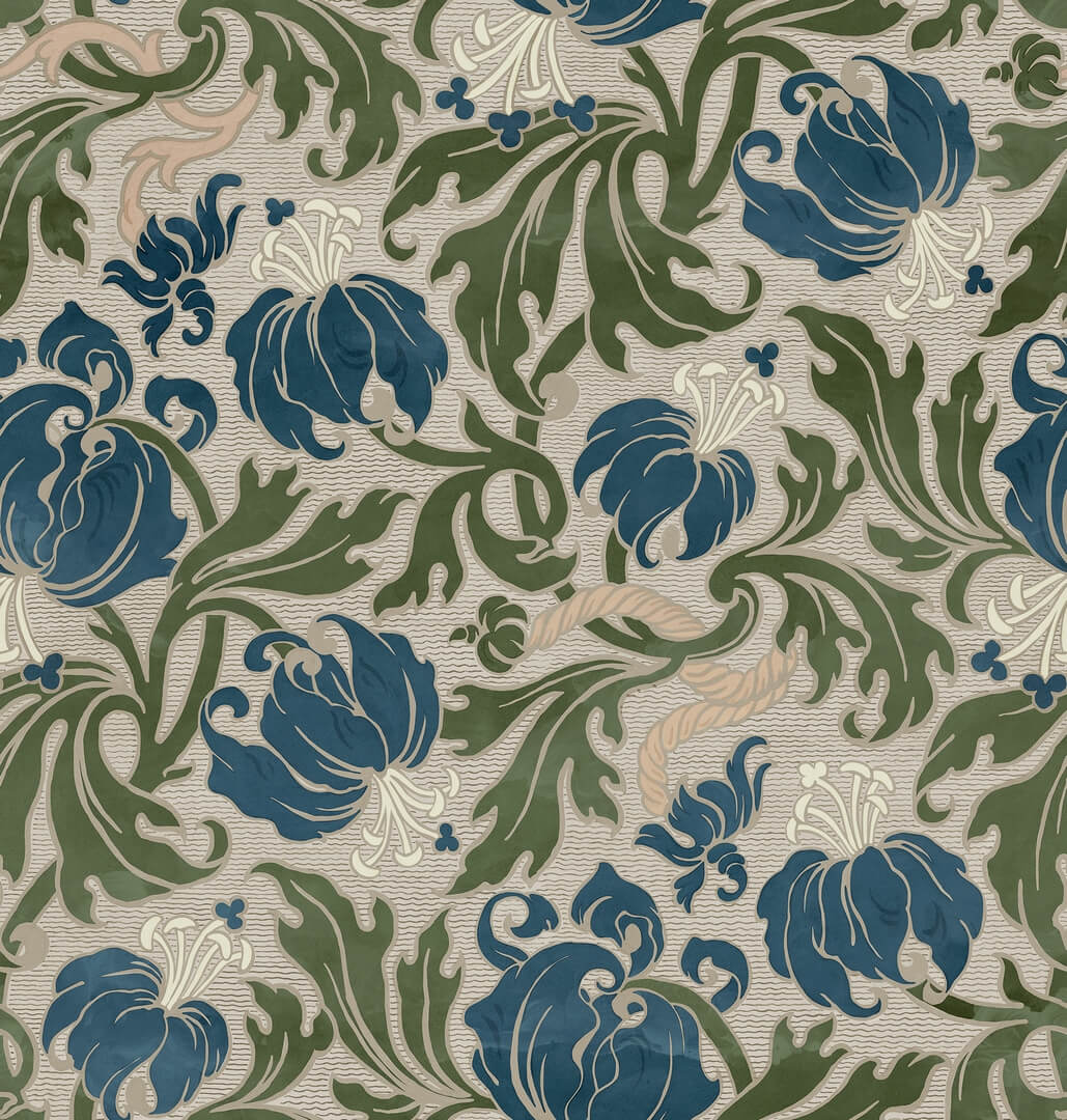 Fototapeta peonie i liście Rebel Walls R21678 Midnight Peony Beige Botanical Gardens