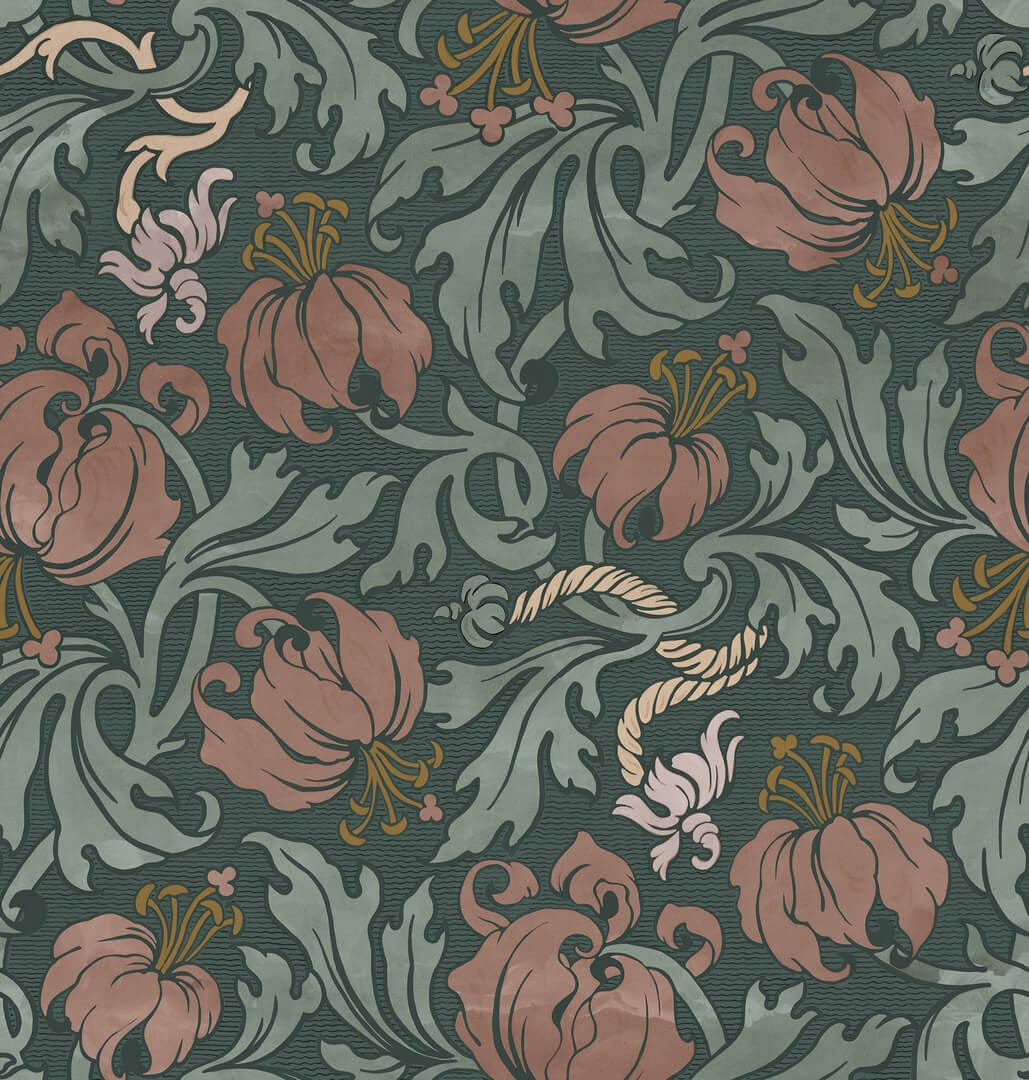 Fototapeta peonie i liście Rebel Walls R21680 Midnight Peony Burgundy Botanical Gardens