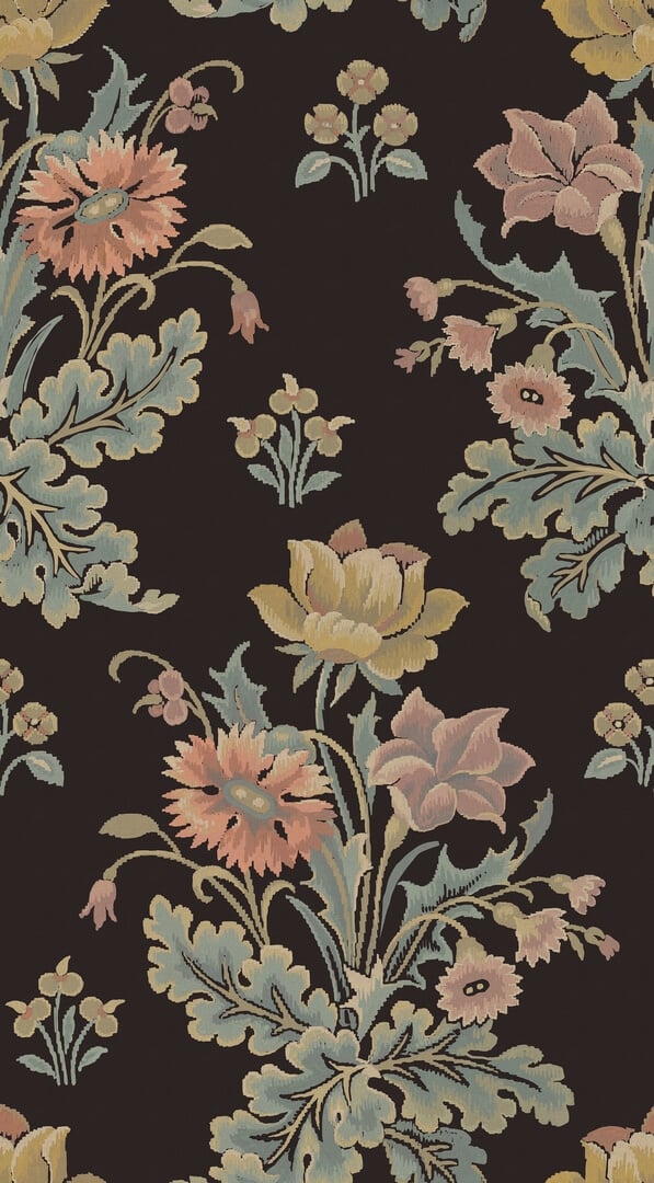Fototapeta kwiaty vintage Rebel Walls R21682 Meadow Bouquet Black Botanical Gardens