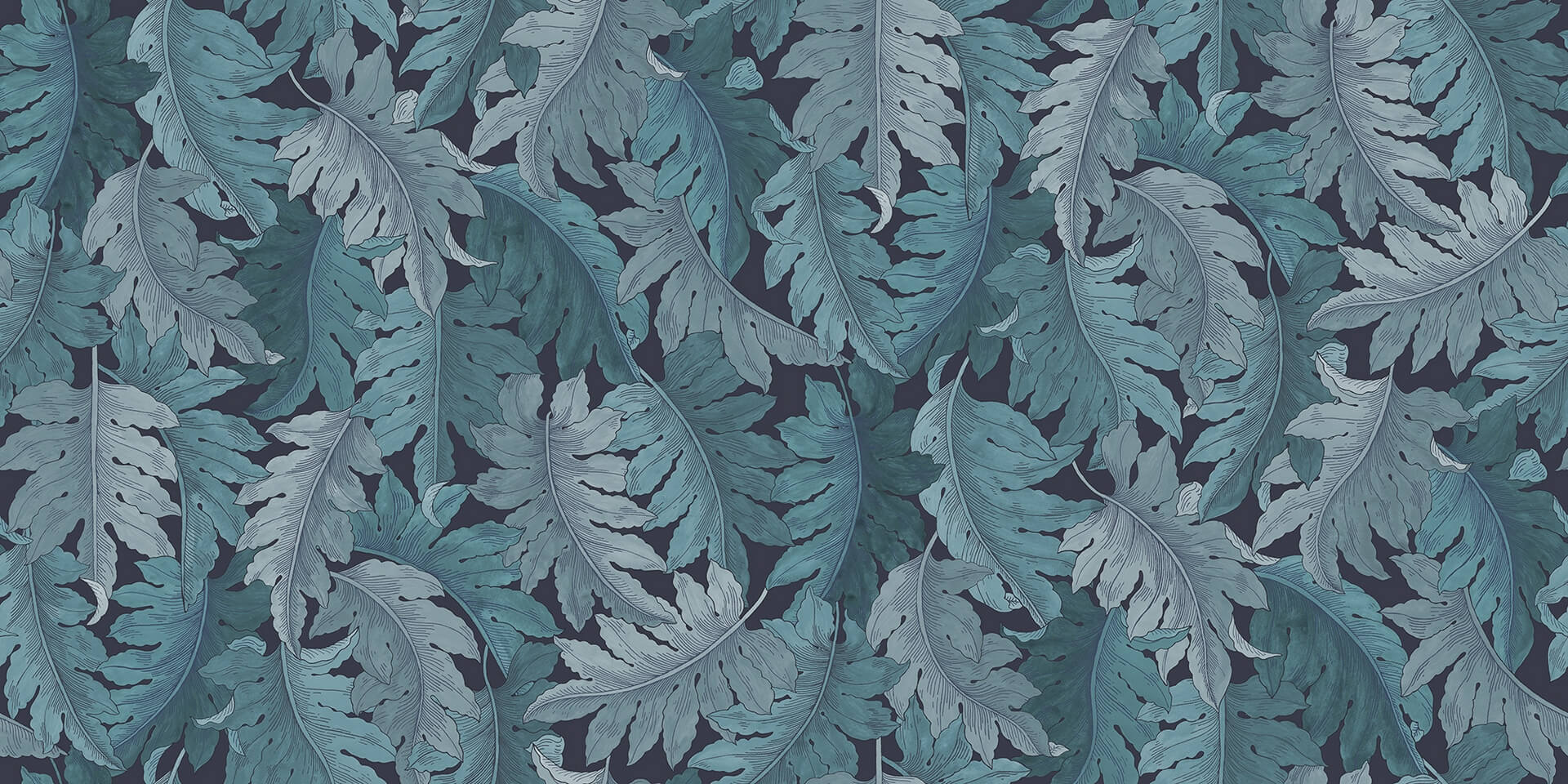 Fototapeta liście Rebel Walls R21686 Swirling Fern Blue Botanical Gardens