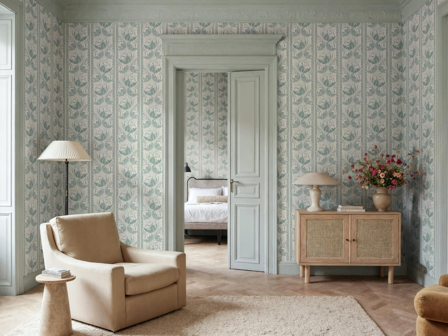 Fototapeta pasy i kwiaty Rebel Walls R21692 Tulip Stripes Green Botanical Gardens