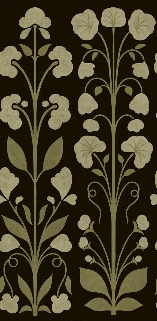 Fototapeta kwiaty retro Rebel Walls R22078 Folk Flower Dark Green Botanical Gardens