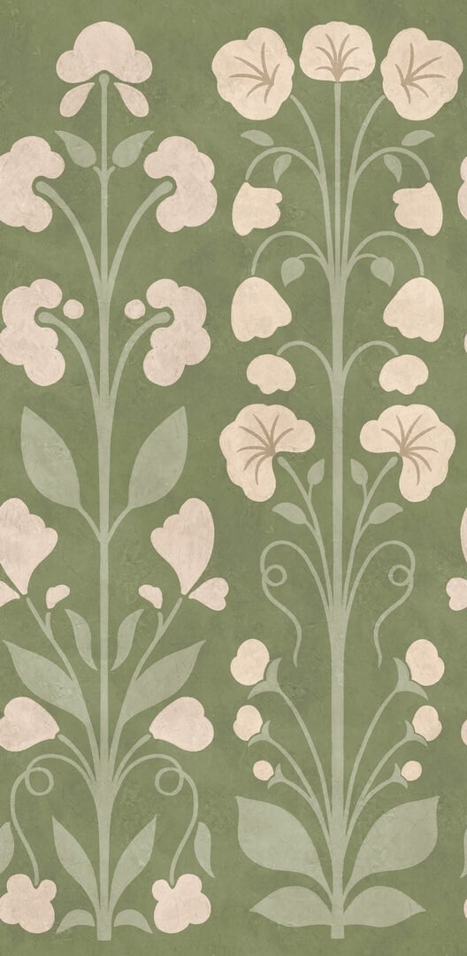 Fototapeta kwiaty retro Rebel Walls R22079 Folk Flower Green Botanical Gardens