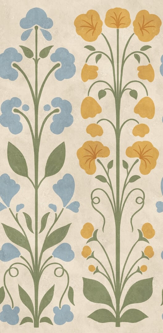 Fototapeta kwiaty retro Rebel Walls R22081 Folk Flower Yellow Botanical Gardens
