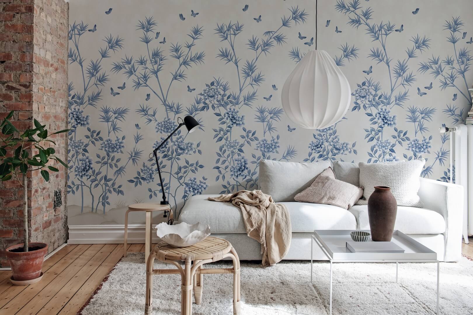 Fototapeta egzotyczny ogród Rebel Walls R21733 Eastern Bloom Light Blue Diane Hill