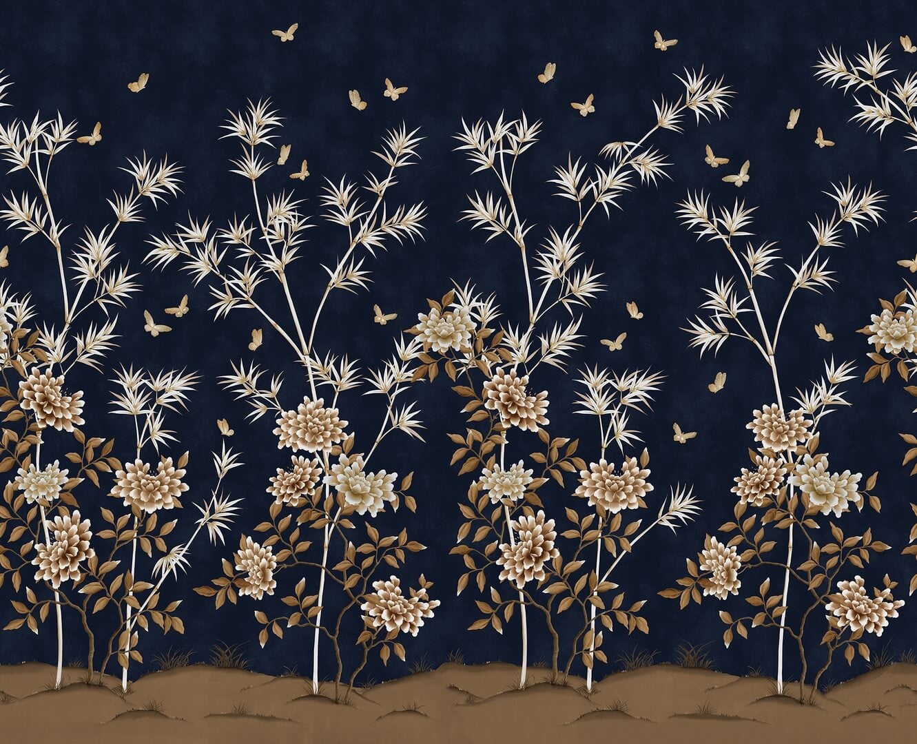 Fototapeta egzotyczny ogród Rebel Walls R21735 Eastern Bloom Dark Blue Diane Hill