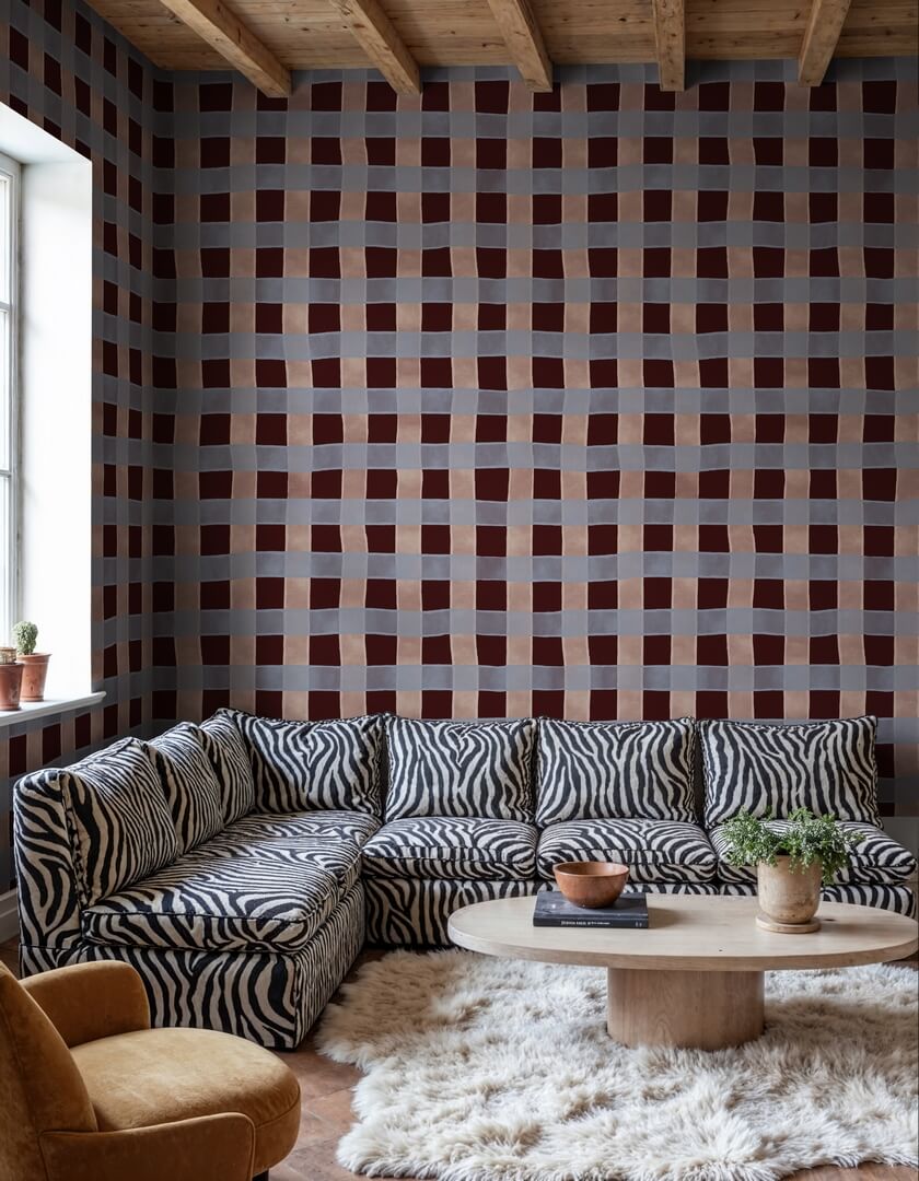 Fototapeta kratka Rebel Walls R21587 Gingham Burgundy Hot Pops