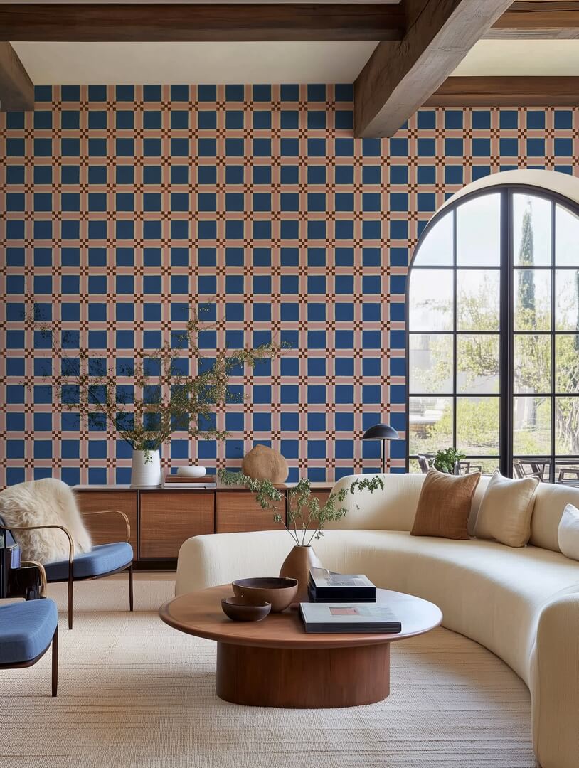 Fototapeta geometryczna Rebel Walls R21597 Bold Grid Blue Hot Pops
