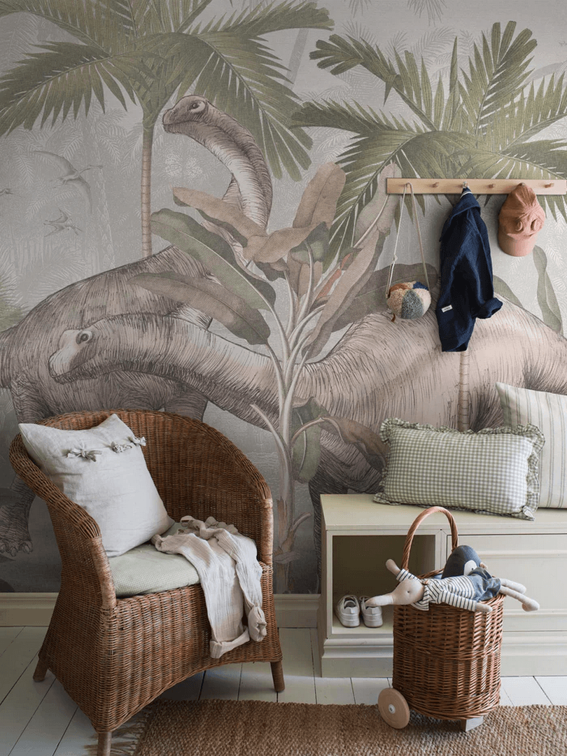 Mural dinozaury Boras Tapeter Studio 9875W Vintage Palms Dinosaurs Magical Walls