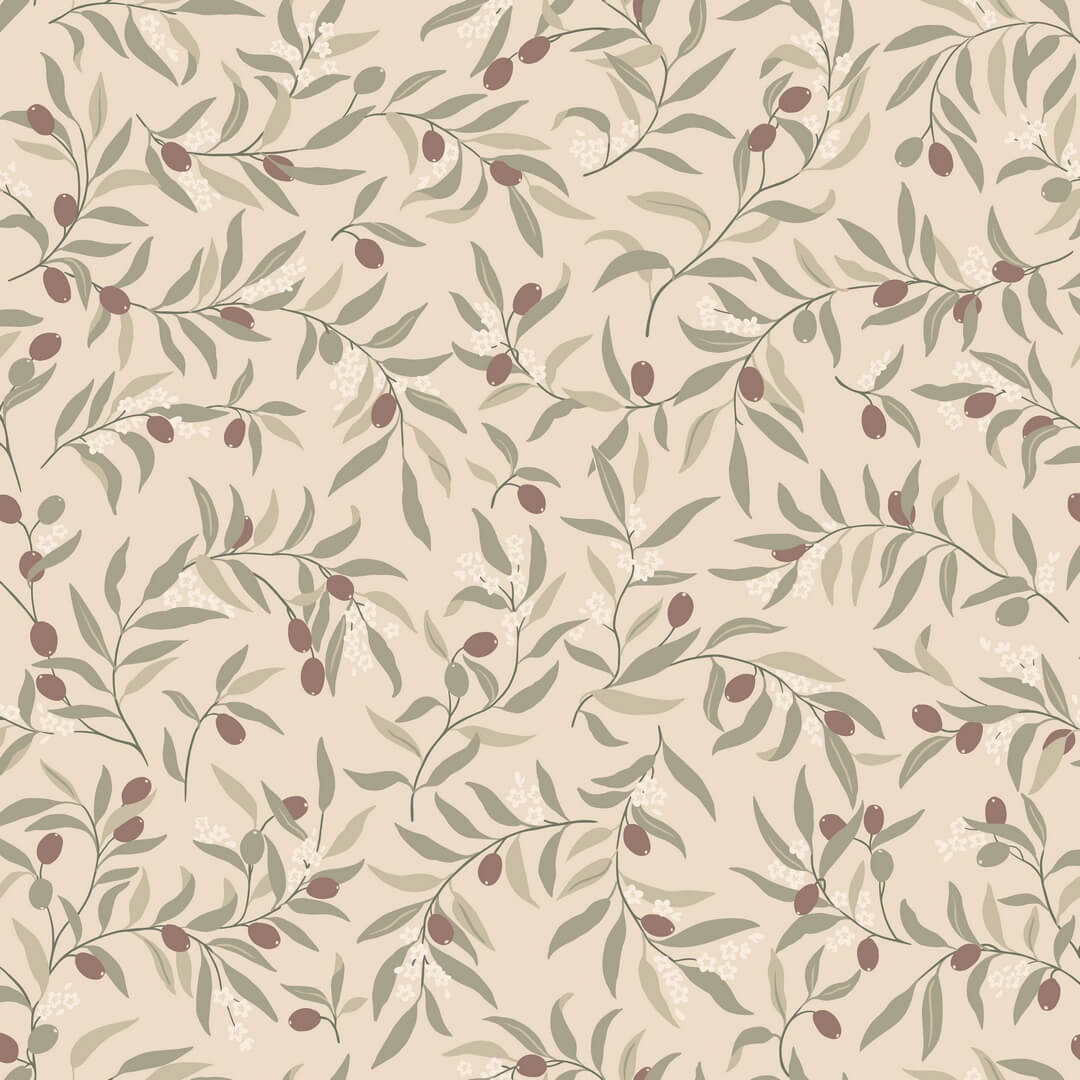 Tapeta gałązki oliwne Sandberg S10681 Olivia Burgundy Villa Como