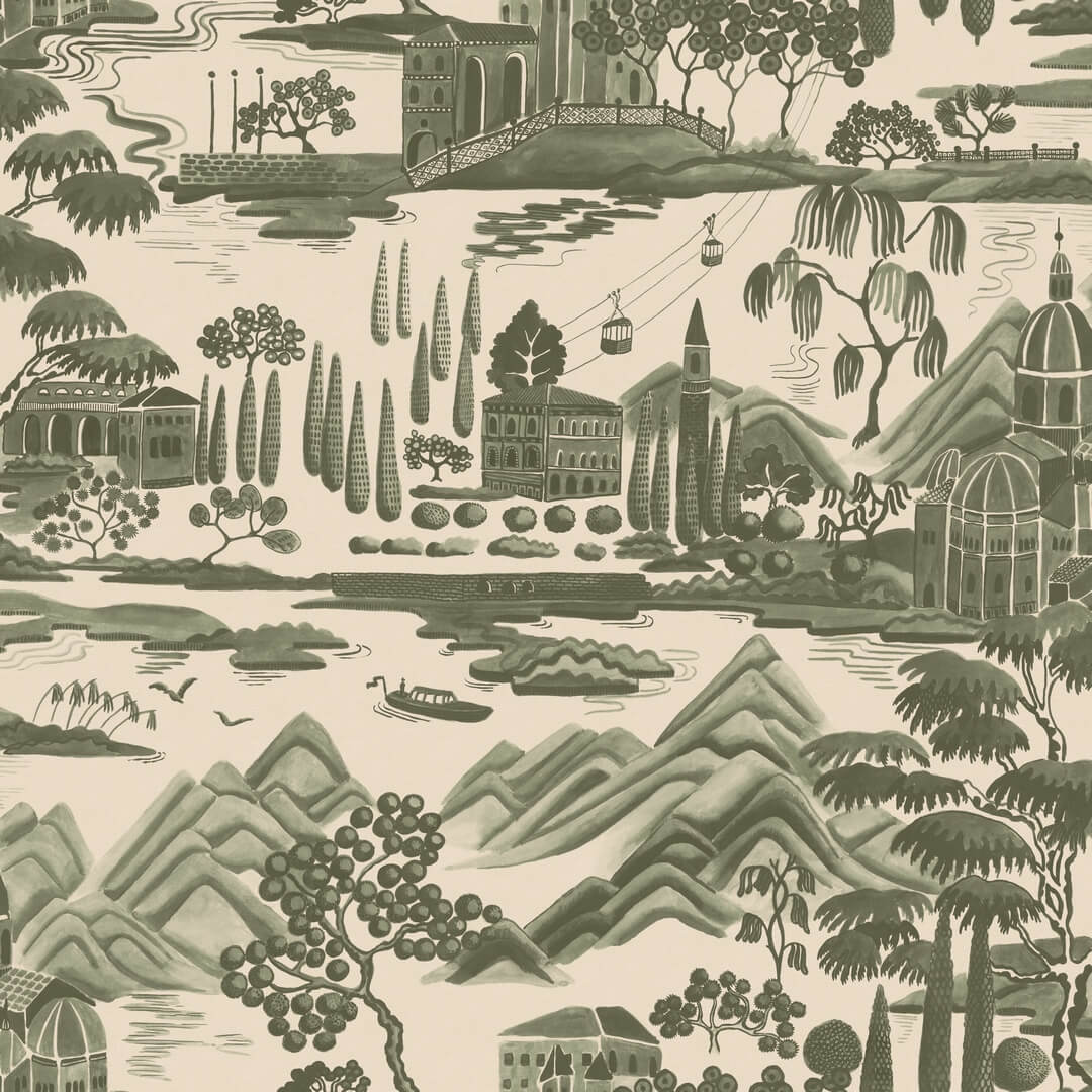 Tapeta malarski krajobraz Como Sandberg S10689 Lake Como Forest Green Villa Como