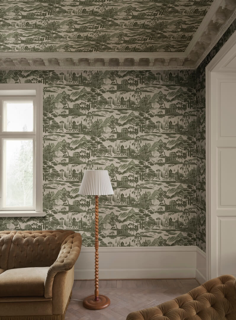 Tapeta malarski krajobraz Como Sandberg S10689 Lake Como Forest Green Villa Como