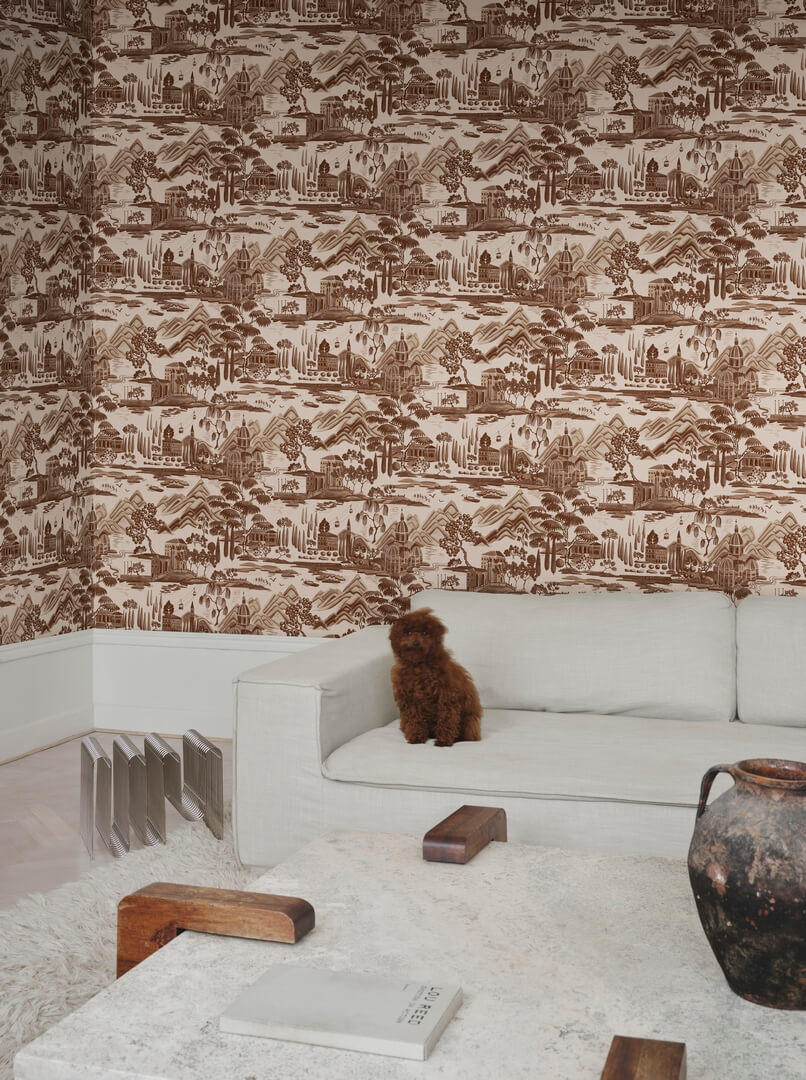 Tapeta malarski krajobraz Como Sandberg S10690 Lake Como Brown Villa Como