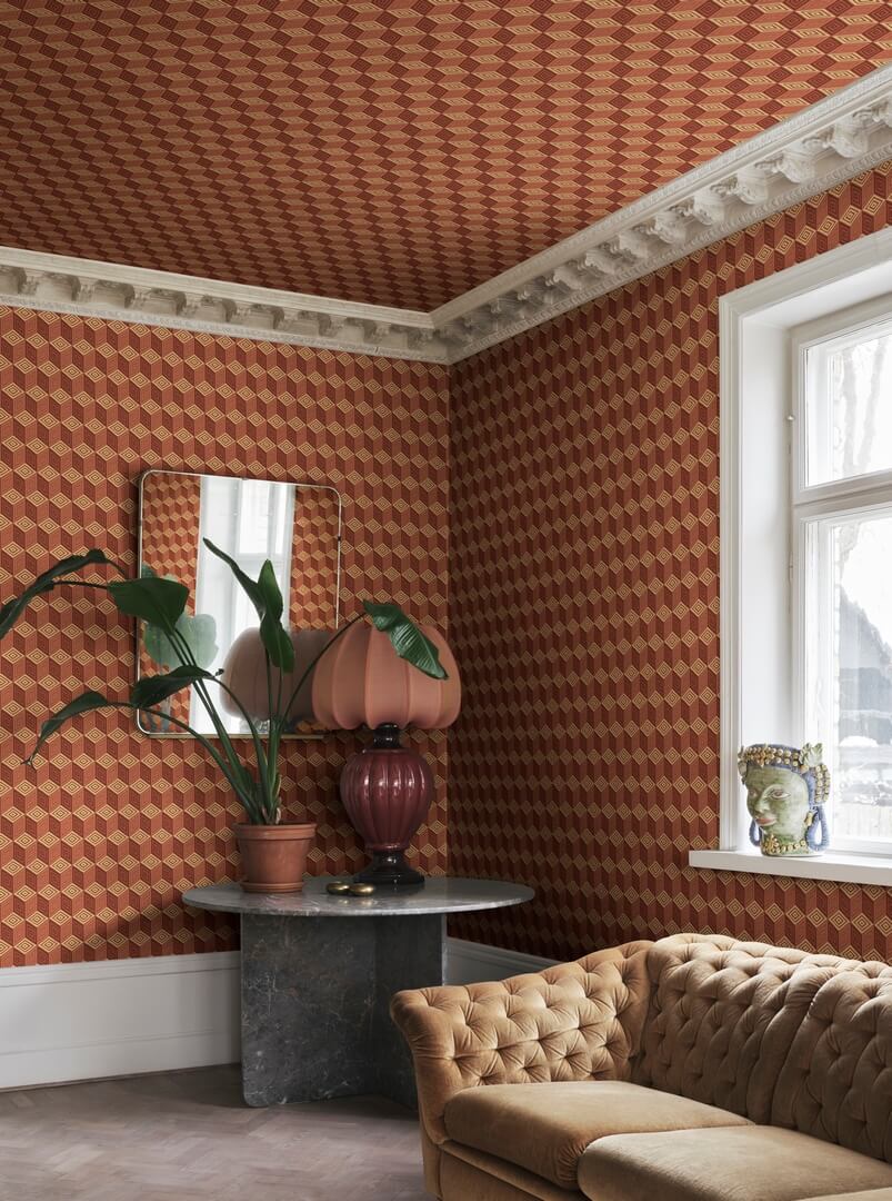 Fototapeta geometryczna z efektem 3D Sandberg S10693 Chiara Terracotta Villa Como