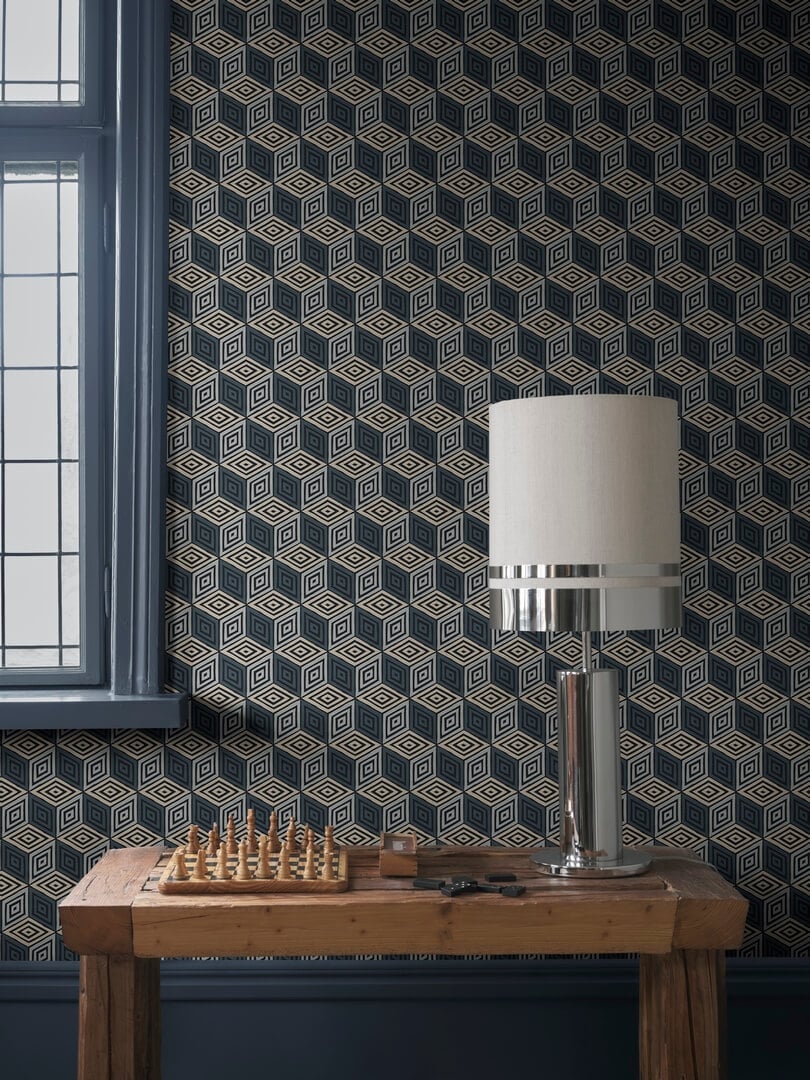 Fototapeta geometryczna z efektem 3D Sandberg S10805 Chiara Dark Blue Villa Como