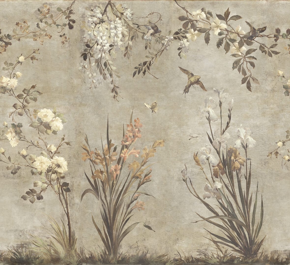 Fototapeta botaniczna w malarskim stylu Sandberg S10813 Nicola Beige Villa Como