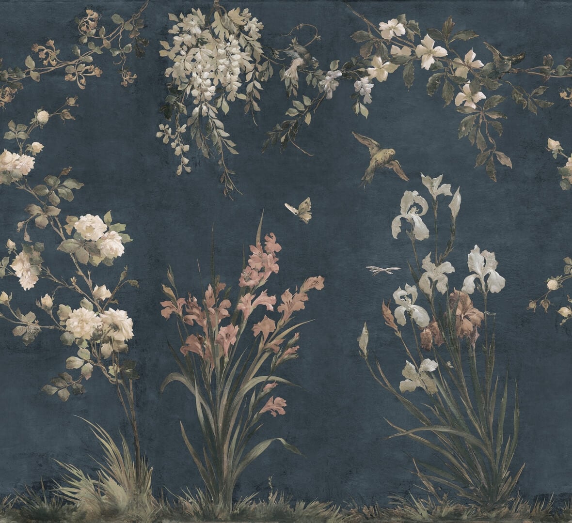 Fototapeta botaniczna w malarskim stylu Sandberg S10816 Nicola Classic Blue Villa Como