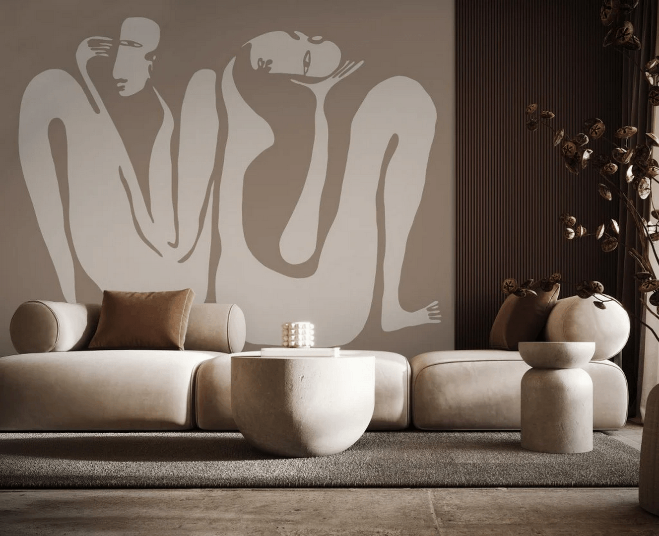 Fototapeta z motywem abstrakcyjnych postaci Couple Beige Wall Art