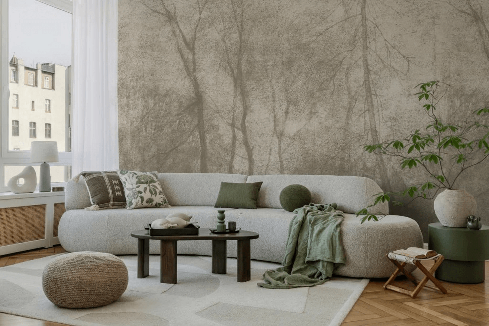 Fototapeta zamglony las Foggy Beige Wall Art