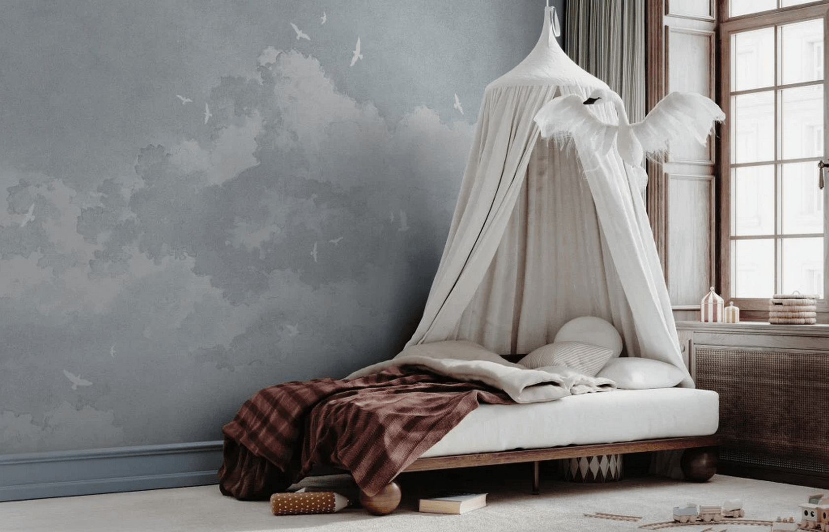 Fototapeta chmury i ptaki White Birds Wall Art