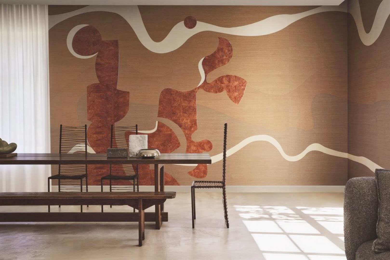 Mural naturalny fornir z organicznymi kształtami Omexco KIM81 Nowka Kim Mupangilaï