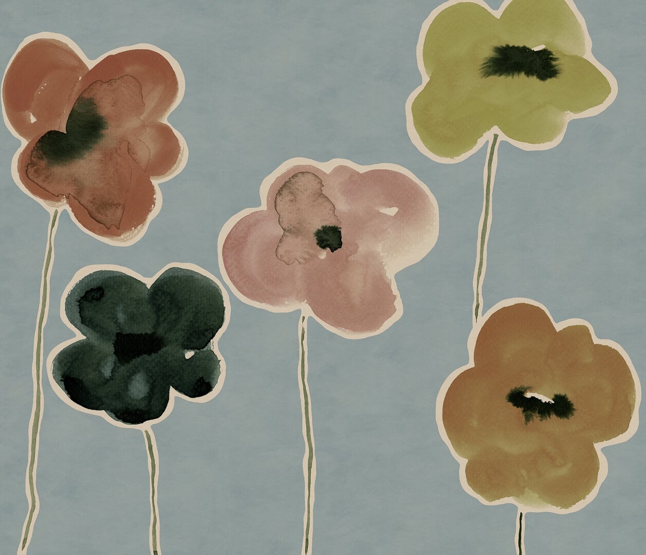 Fototapeta akwarelowe kwiaty Rebel Walls R22368 Paper Poppies Blue Hot Pops