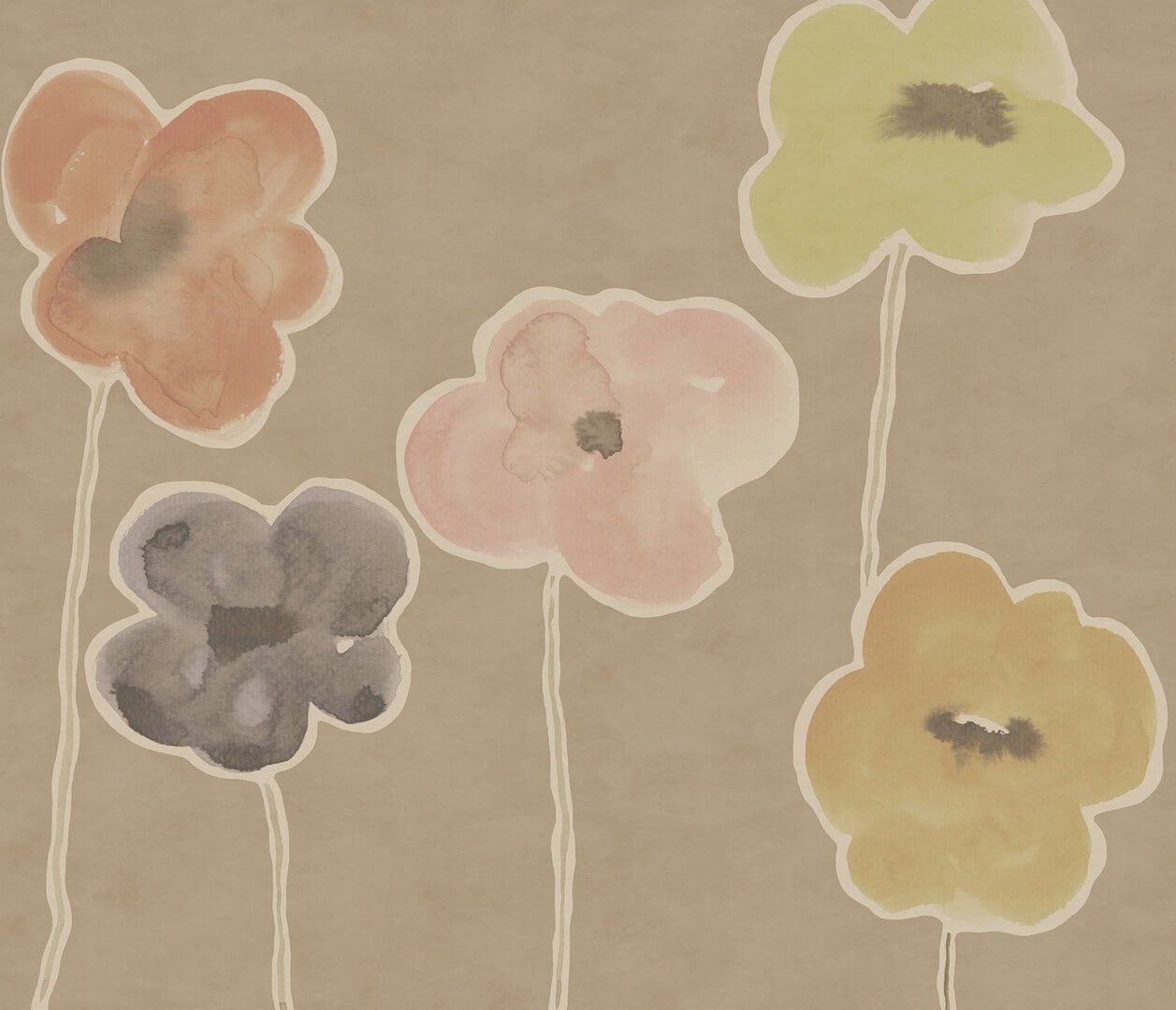 Fototapeta akwarelowe kwiaty Rebel Walls R22369 Paper Poppies Beige Hot Pops