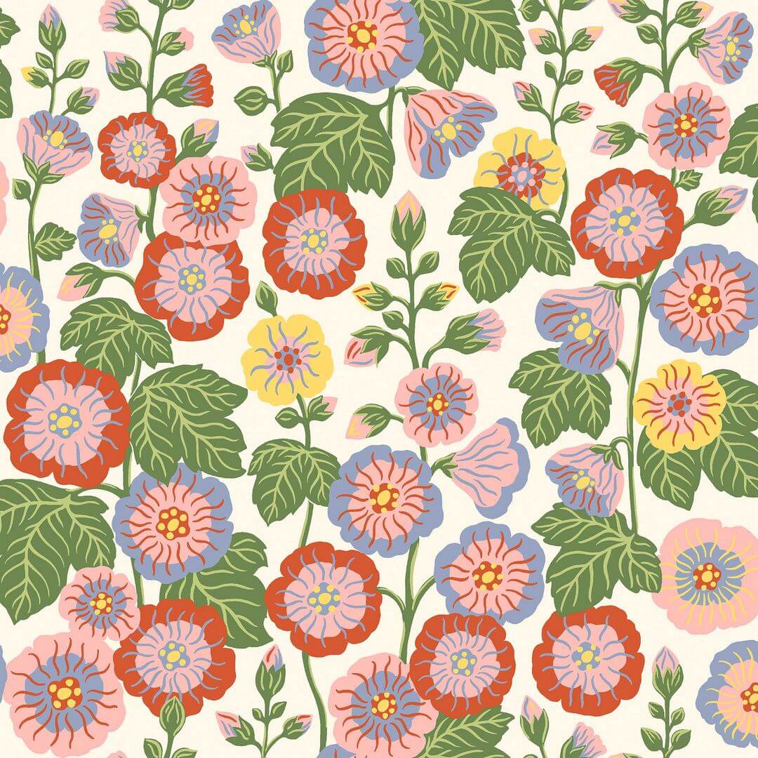 Tapeta kwiaty w stylu retro Boras Tapeter 9171 Happy Hollyhocks Flowers
